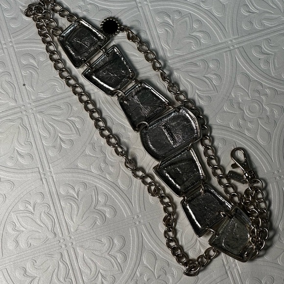 🛍️soldout Chicos Chain Link Belt 36-39 XL Adjustable Black Enamel Inlayed - Picture 7 of 14